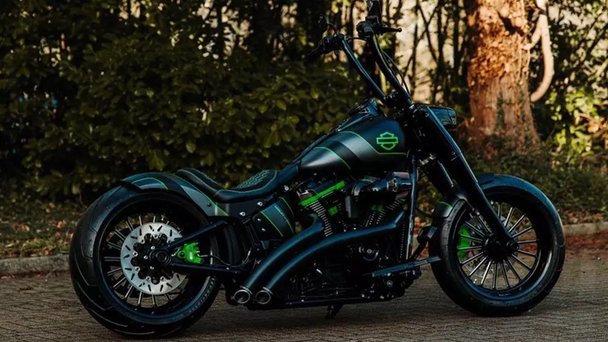Harley-Davidson-Fat-Boy-Green-Ape-hanger-by-Guildford-Custom